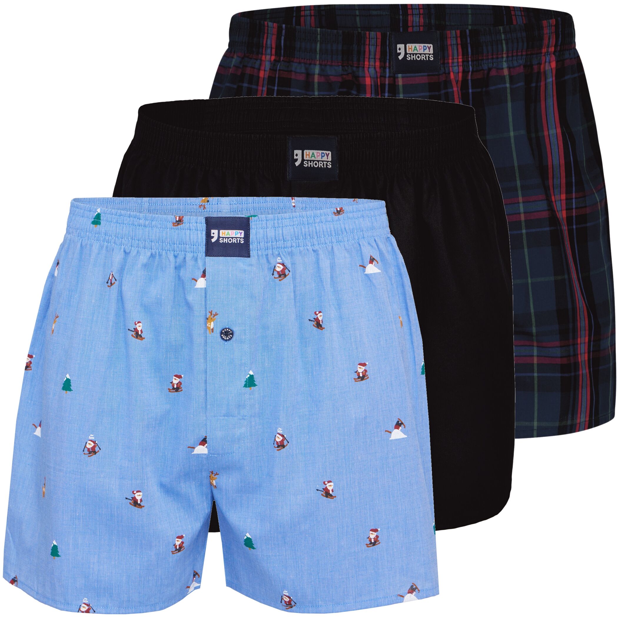 Happy Shorts 3er Boxershorts Weihnachten hellblau