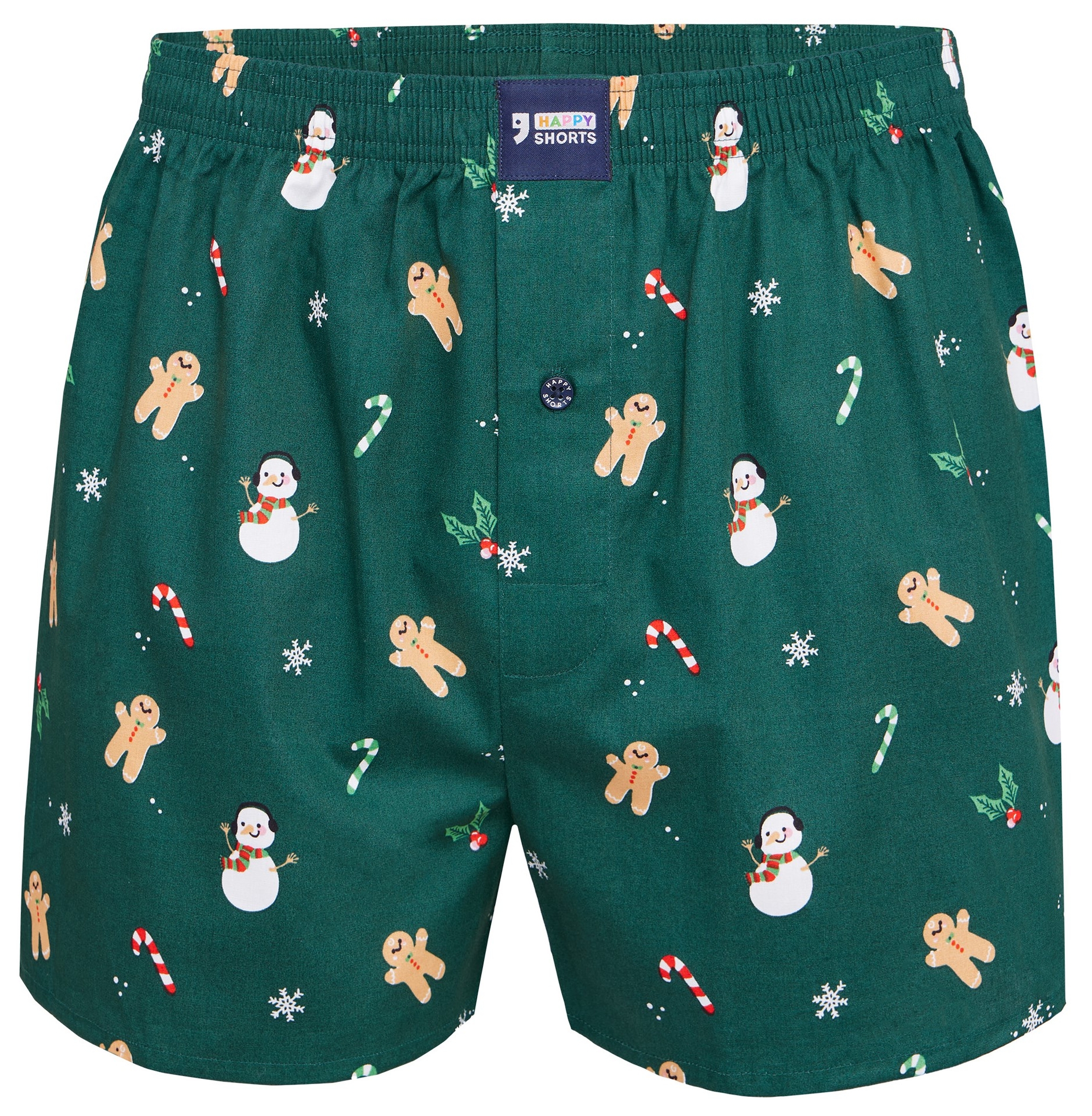 Happy Shorts Men`s american Boxer Boxershorts Shorts woven boxershorts Christmas X-MAS Gift Snowman - Gingerbread