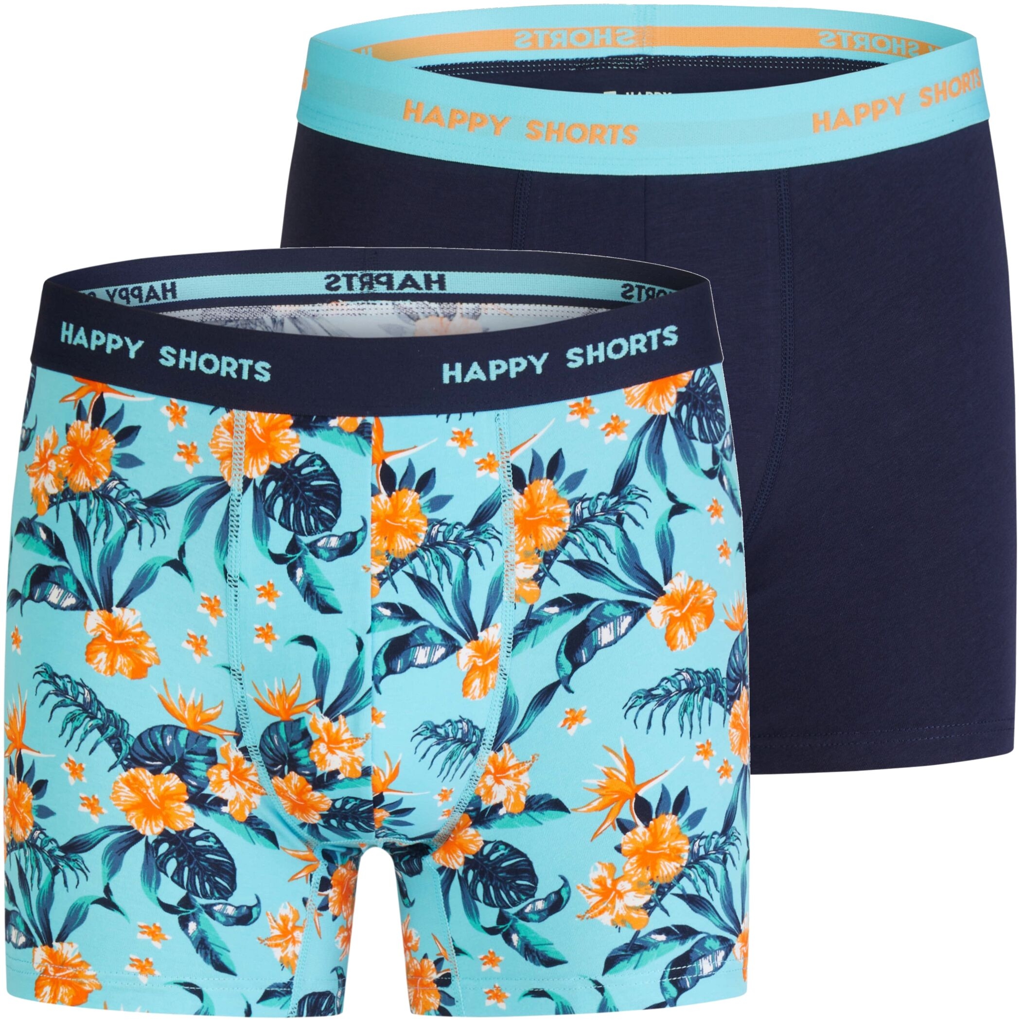2 Happy Shorts Jersey Trunk Men's Boxer Shorts Pant Floral Print Navy