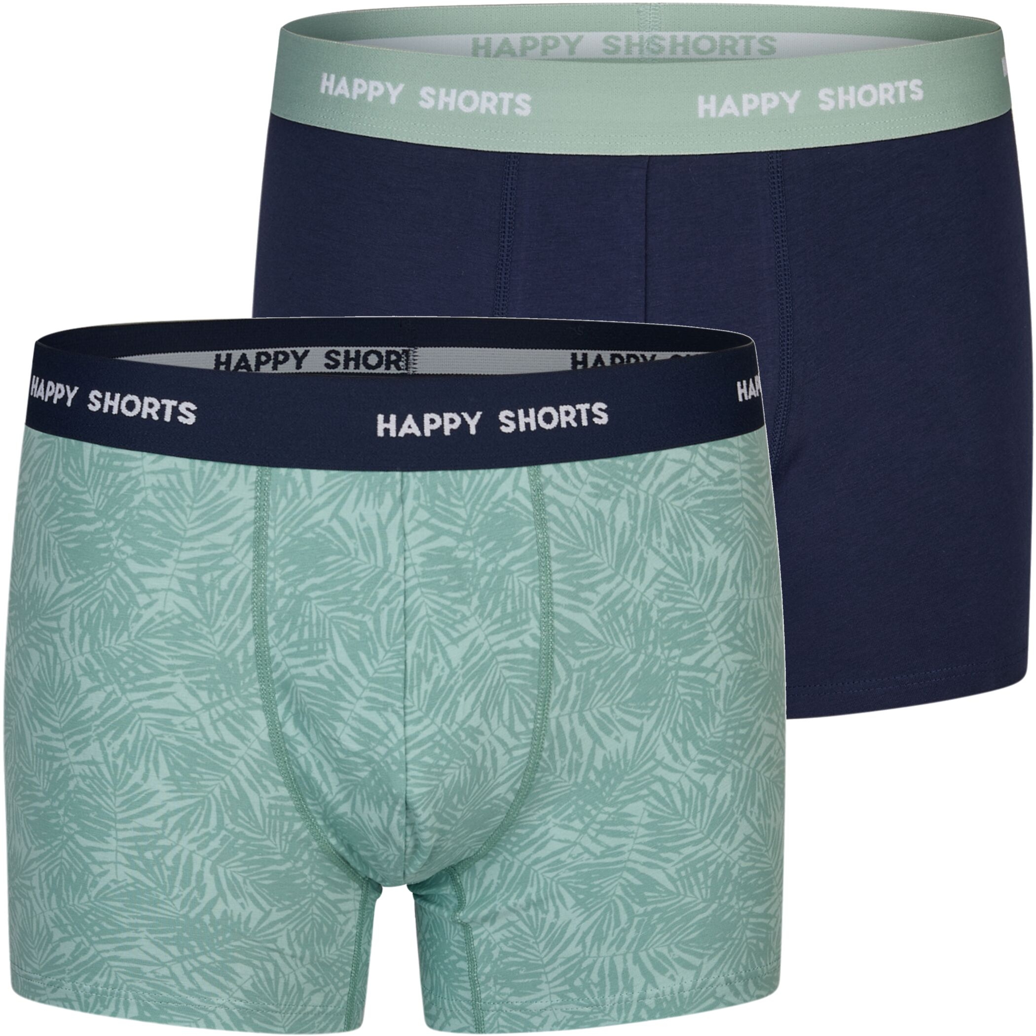 2 Happy Shorts Jersey Trunk Men's Boxer Shorts Pant Palm leaves blue green