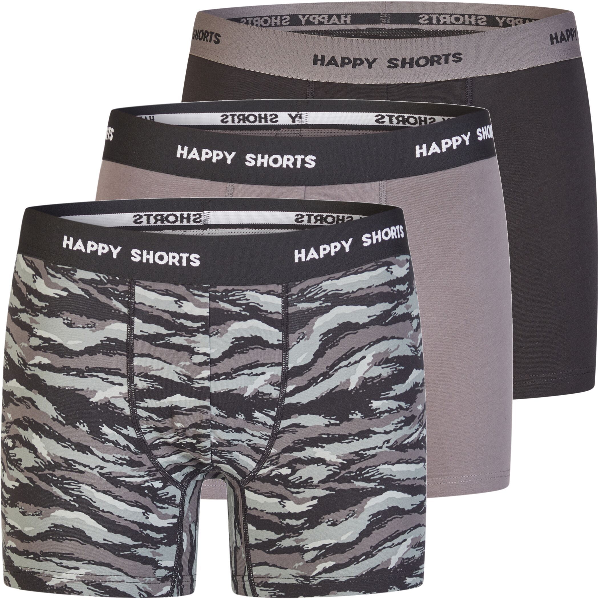 Happy Shorts 3er Trunks Schwarz Camouflage Grau