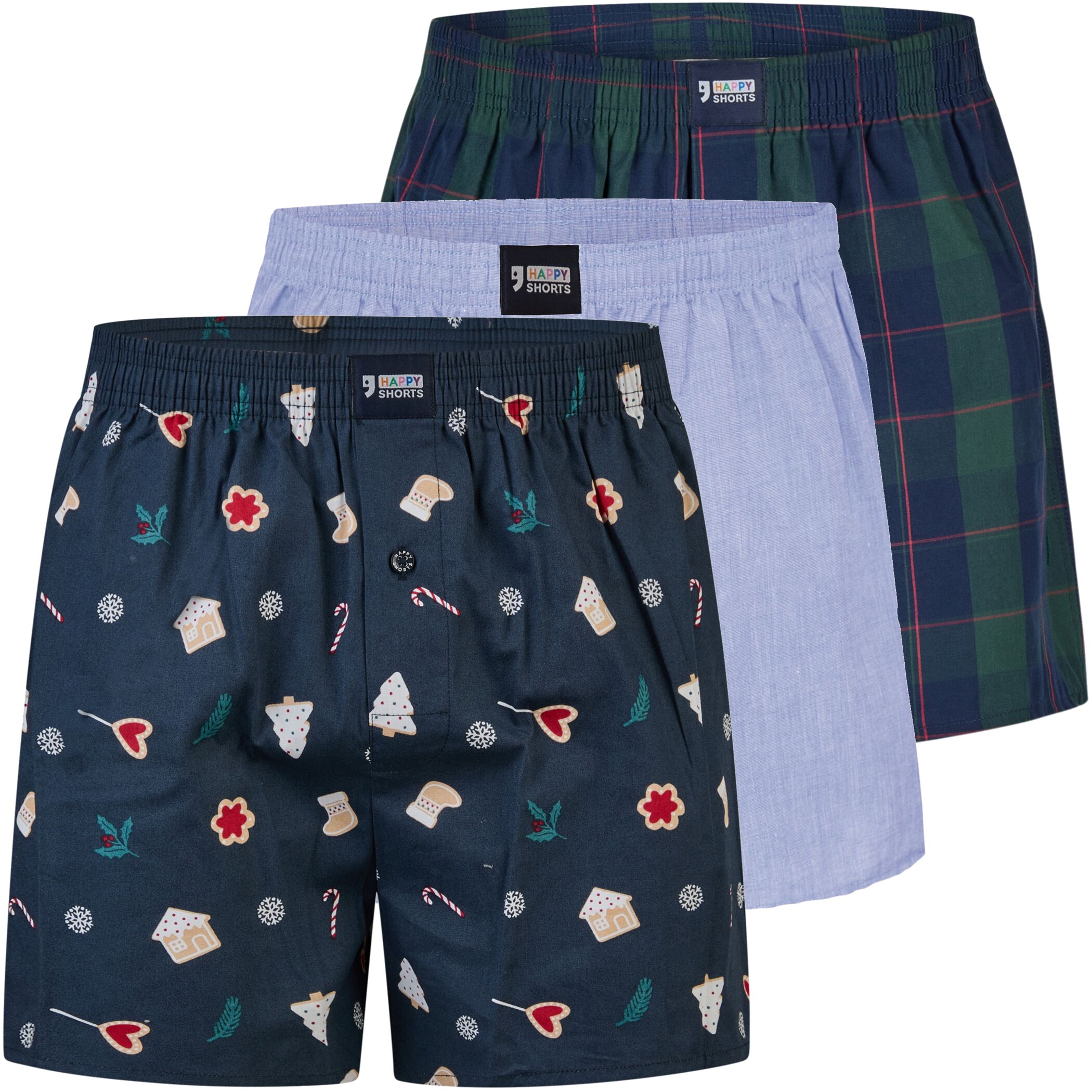 Happy Shorts 3er Boxershorts Weihnachten navy