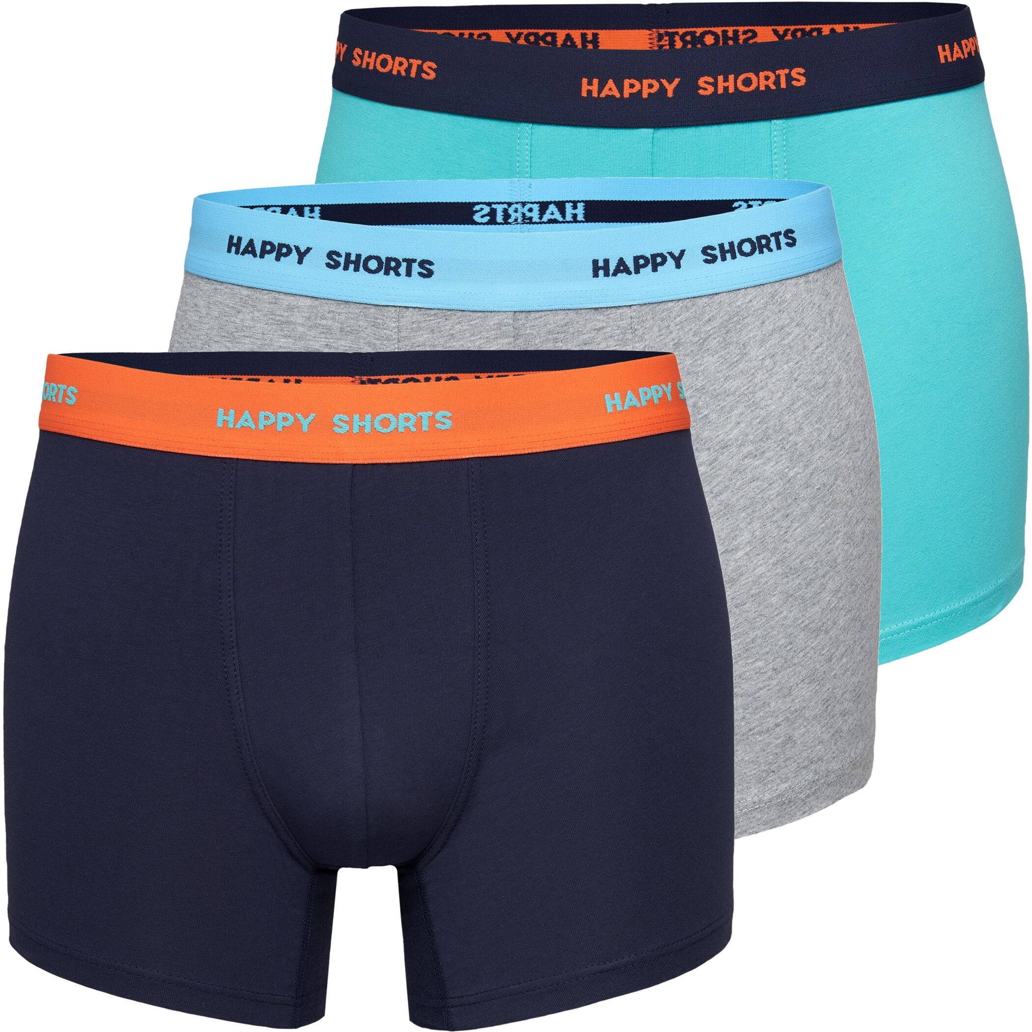 Happy Shorts 3er Trunks Orange Grau Türkis