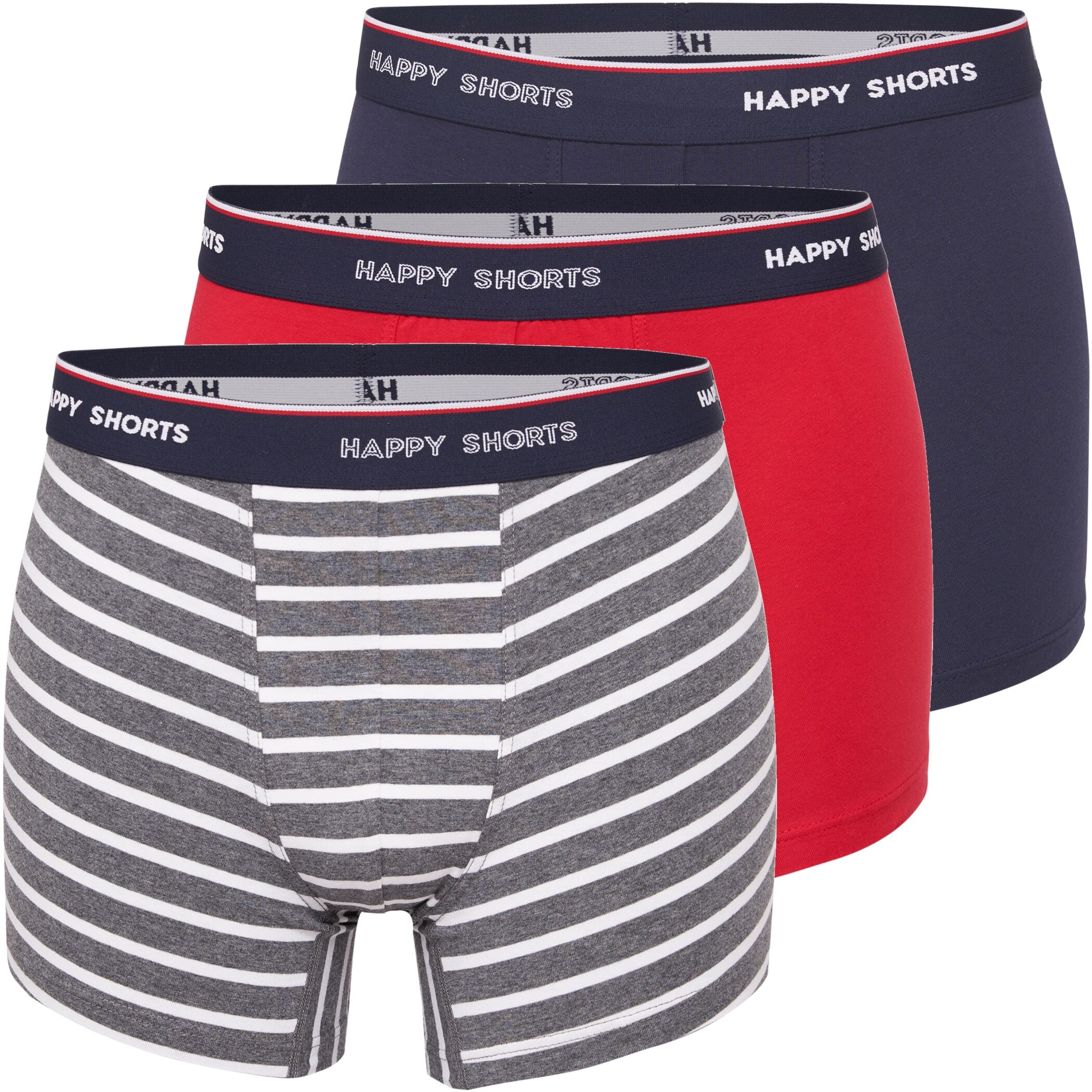 Happy Shorts 3er Trunks Navy Rot Streifen