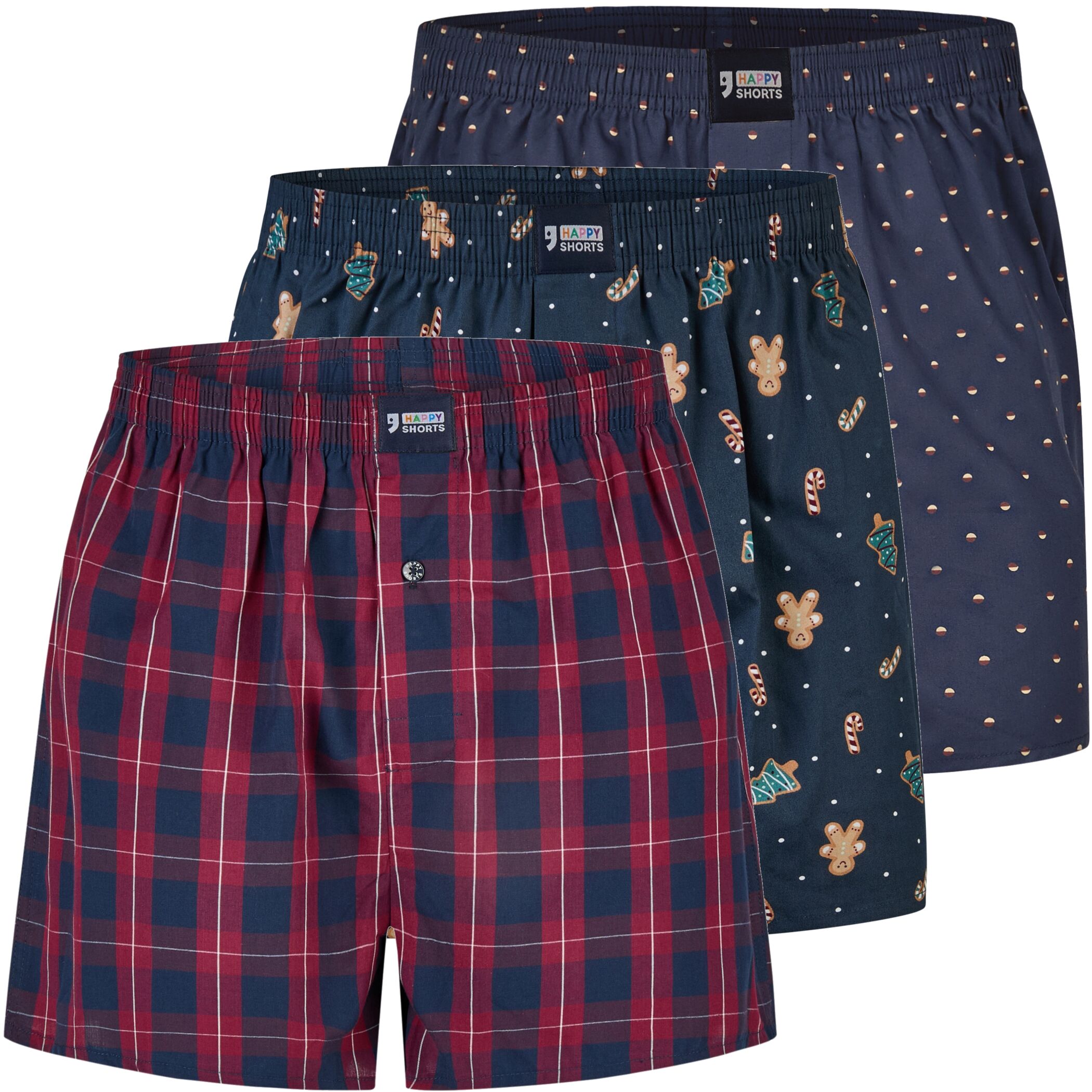 Happy Shorts 3er Boxershorts Weihnachten rot